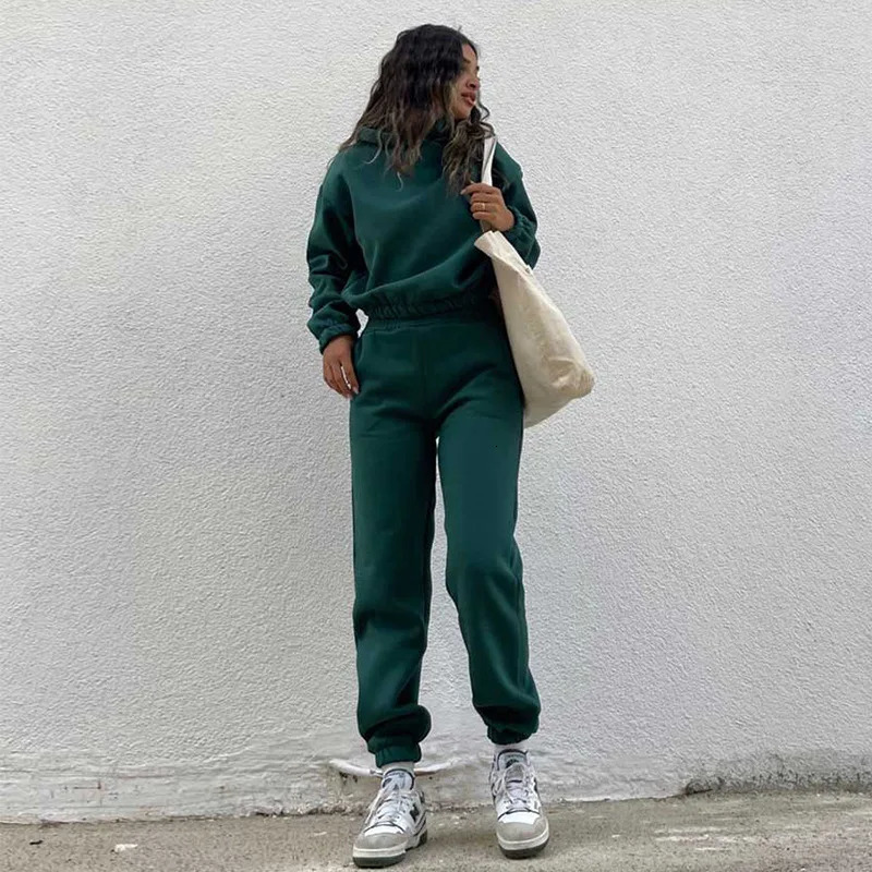 Womens Fall Solid Color Hooded Sweater High Waist Leggings Sports Casual Suit Two Piece Sets Womens Outifits 240807