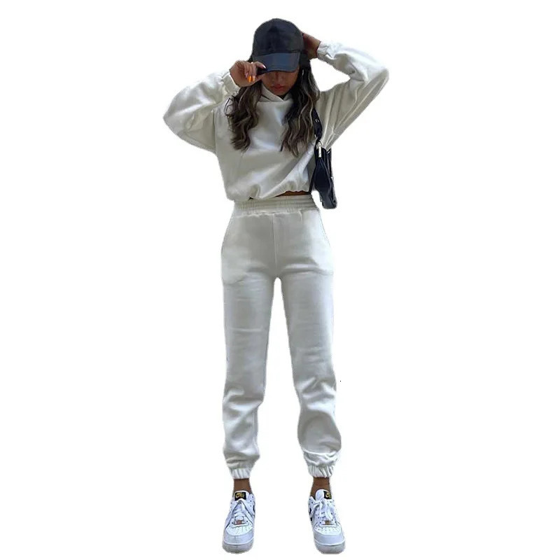 Womens Fall Solid Color Hooded Sweater High Waist Leggings Sports Casual Suit Two Piece Sets Womens Outifits 240807