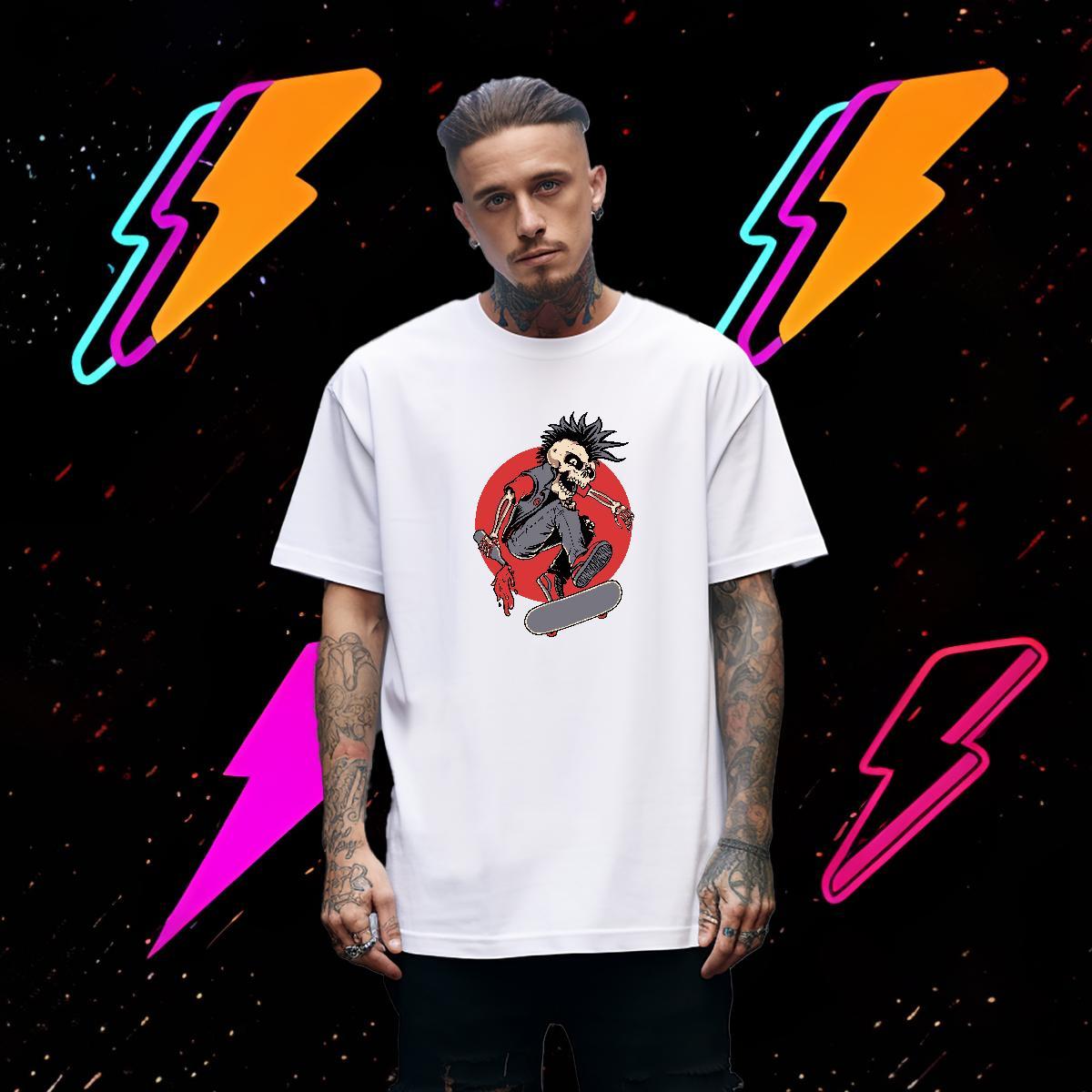 Casual New Man T Shirts skull Clothes 230g Pure Cotton Sports Casual Brand Cartoon Print Short Sleeve Soft Men Clothes T-Shirt