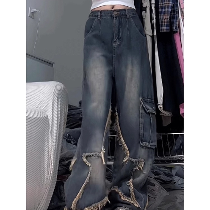 Womens Y2k Cargo Jeans Baggy Harajuku 90s Aesthetic Star Denim Trousers Vintage Jean Pants Japanese 2000s Style Trashy Clothes 240806