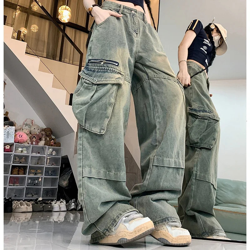 Woman Harajuku Y2k 90s Aesthetic Wide Leg Jeans Female 2000s Vintage Clothes Cargo Pants Lady Gothic Baggy Blue Denim Trousers 240807