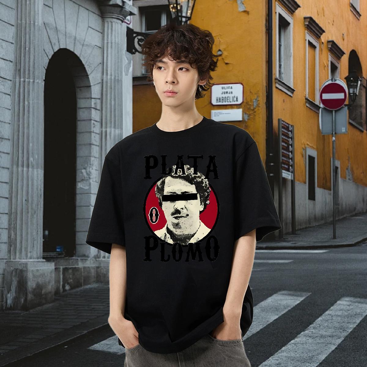 Classic T shirt portrait Polos 230g 100% Cotton High Street Hip Hop Cool Black White Breathable Short Sleeve Men Tees