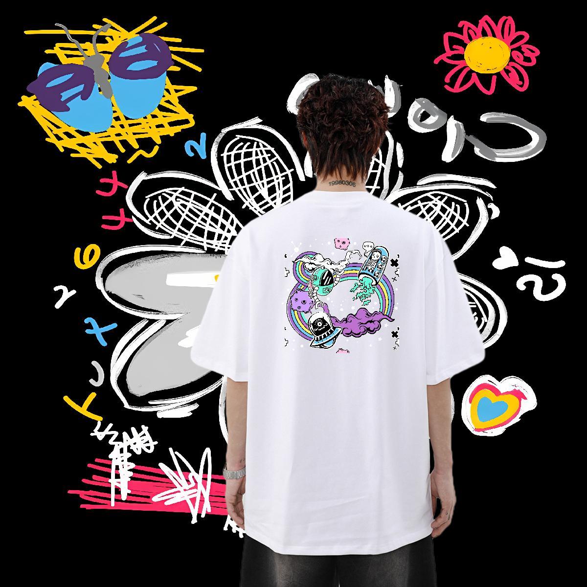 Classic Casual Mens T Shirts ET Polos 100% Cotton 230g Casual Beach Popular Plus Size Cartoon Pure Cotton Couples T Shirts