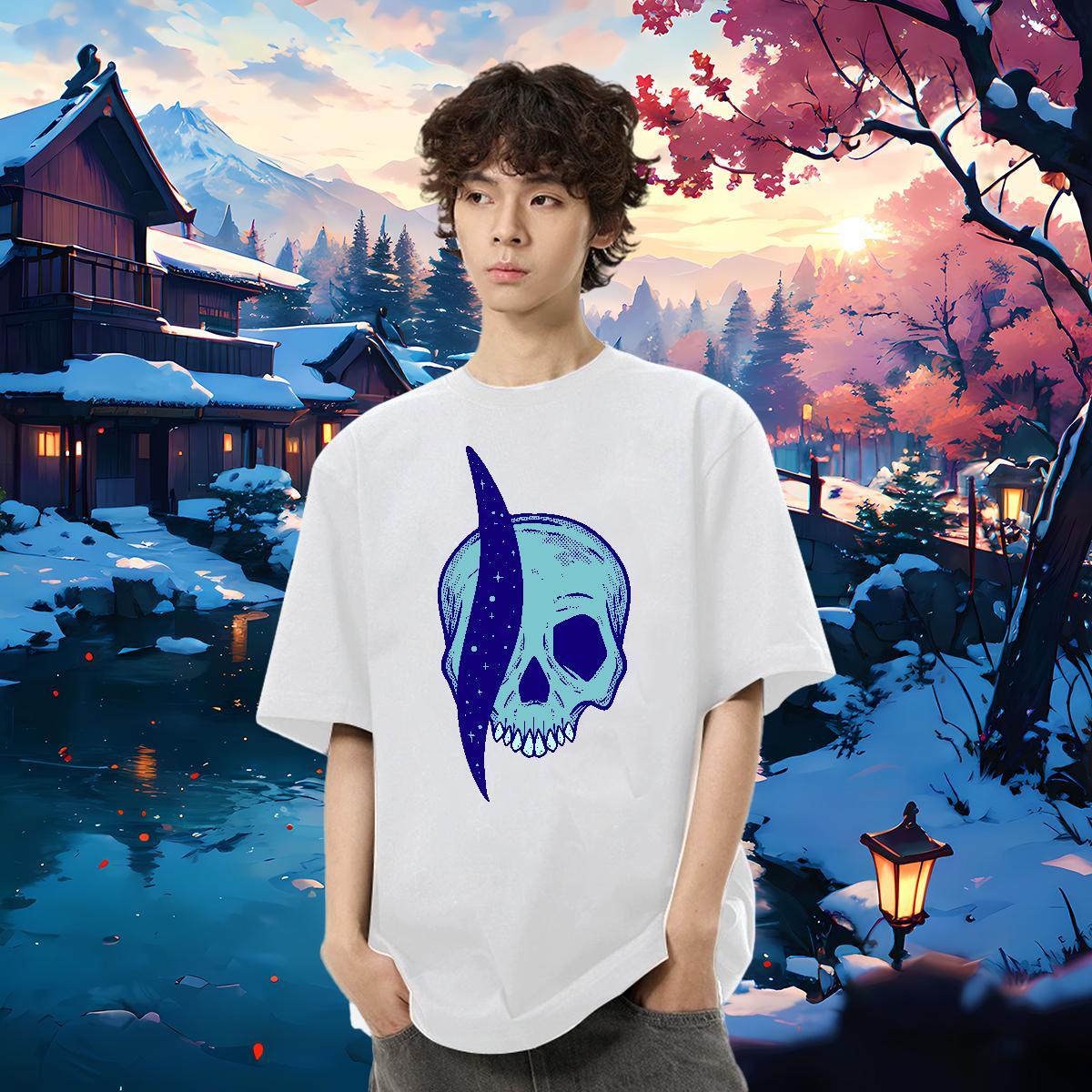 Classic T shirt skull Tees 230g 100% Cotton Sports Casual Loose Fit Plus Size Custom Breathable Short Sleeve Mens Tshirts