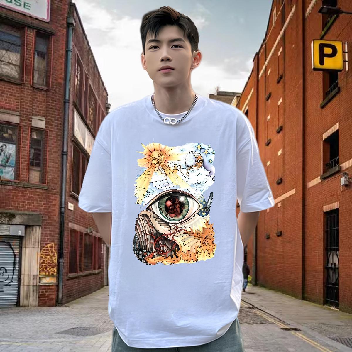 Fashion T-Shirts fire Tops Shirt 100% Cotton 230g Casual Daily Wear Wholesale Plus Size Cartoon Short Sleeve O-Neck Men Tops Tees