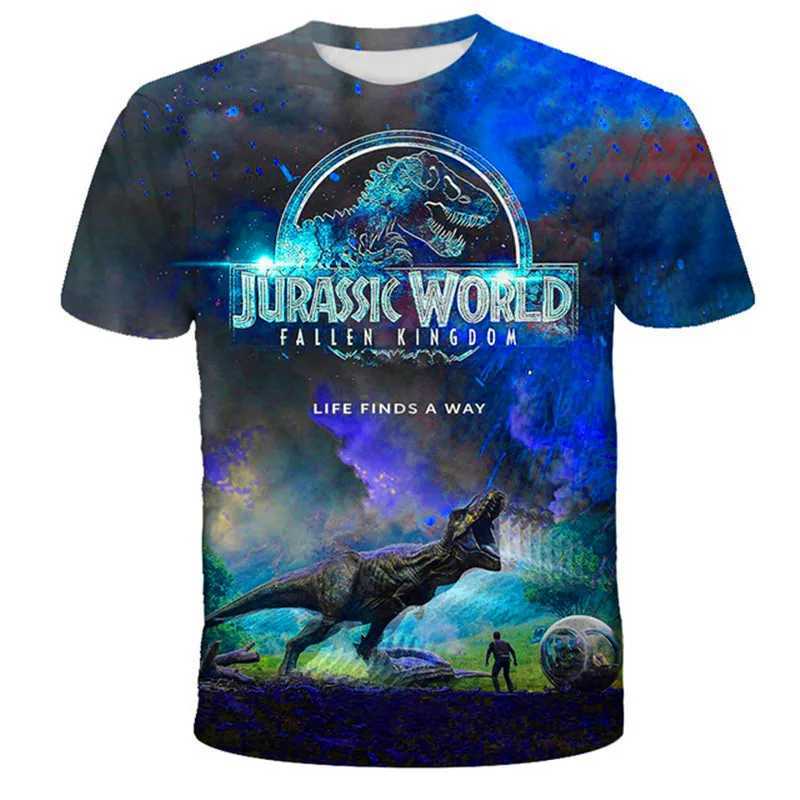 Childrens Dinosaur Jurassic Park Boys Summer Clothing Short Sleeve Breathable Cartoon Printed Top Direct ShippingW240718