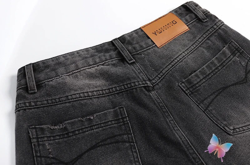 Hiphop Street 2XL Men Women Jeans Spliced Black Gray Wide Leg Straight Pants Tassel Cool Boy Cleanfit Washed Trousers 240806