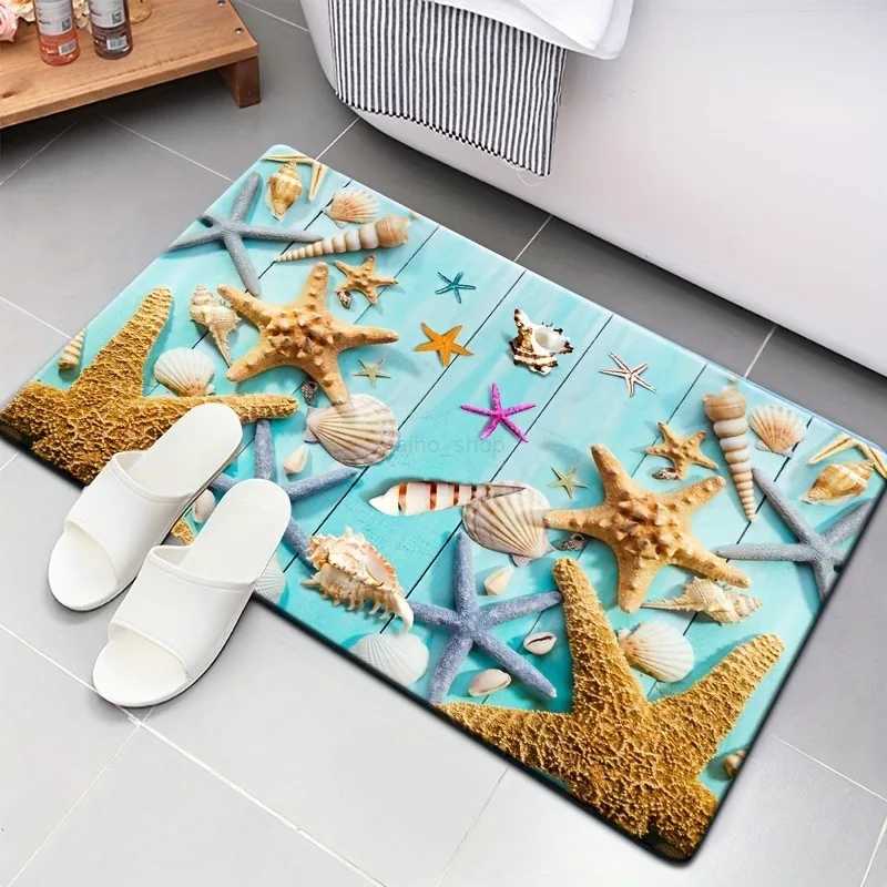 Coastal Beach Shell Print Bath Super Absorbent Shower Door Mats Non Slip Kitchen Entrance Rugs Diatom Mud Carpet for Home DecorXJ240807