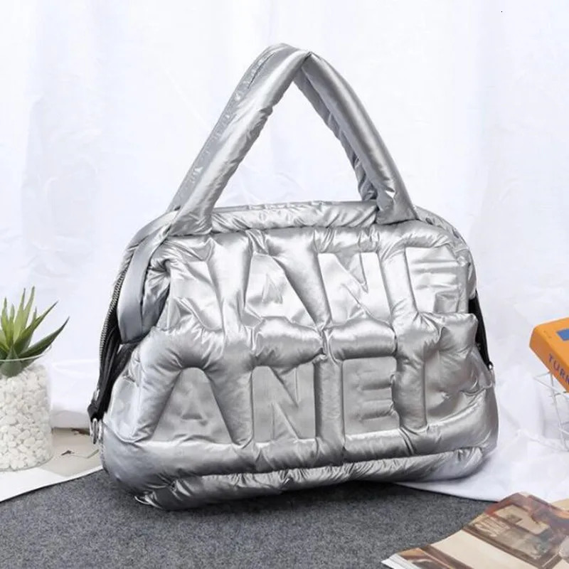 Winter Large Capacity Womens Shoulder Bag Waterproof Nylon Handbag Space Cushion Cotton Feather Bottom Horizontal Body 240807