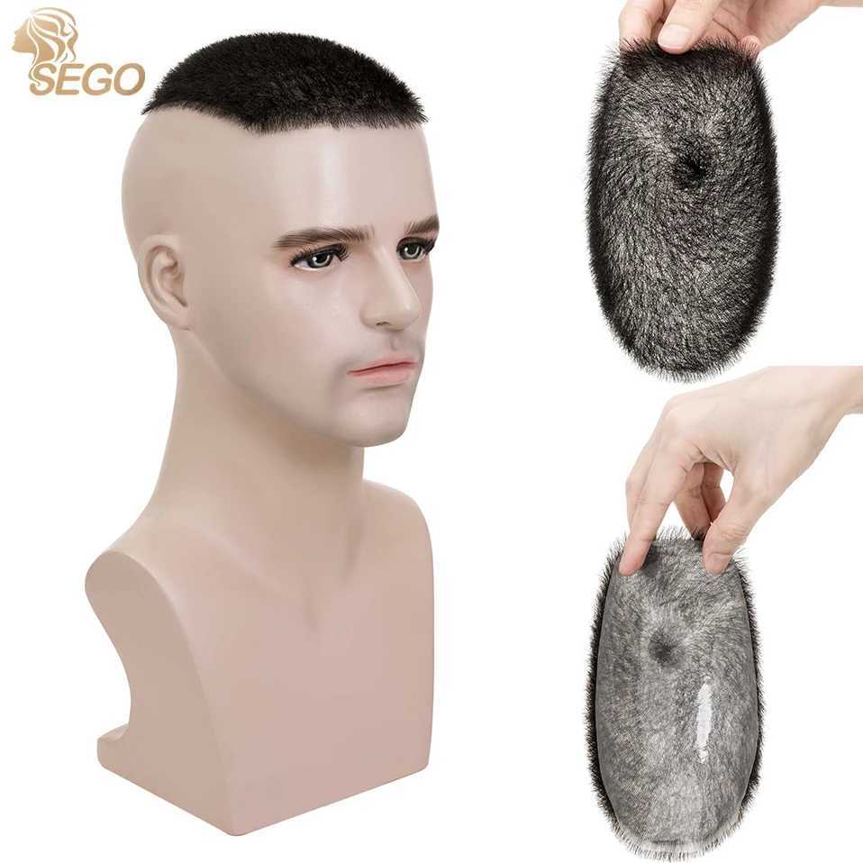 SEGO 1cm Mens Short Buzz Cut Hair Thin Skin Breathable Full PU Toupee Men Transparent Biological Scalp TopperM240806