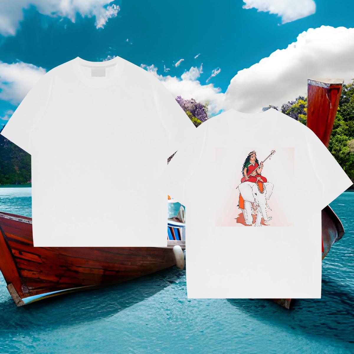 2024 T-Shirts for Men elephant Tshirts 230g 100% Cotton Casual Beach Brand Cartoon Printing L-4XL Pure Cotton Men Tees