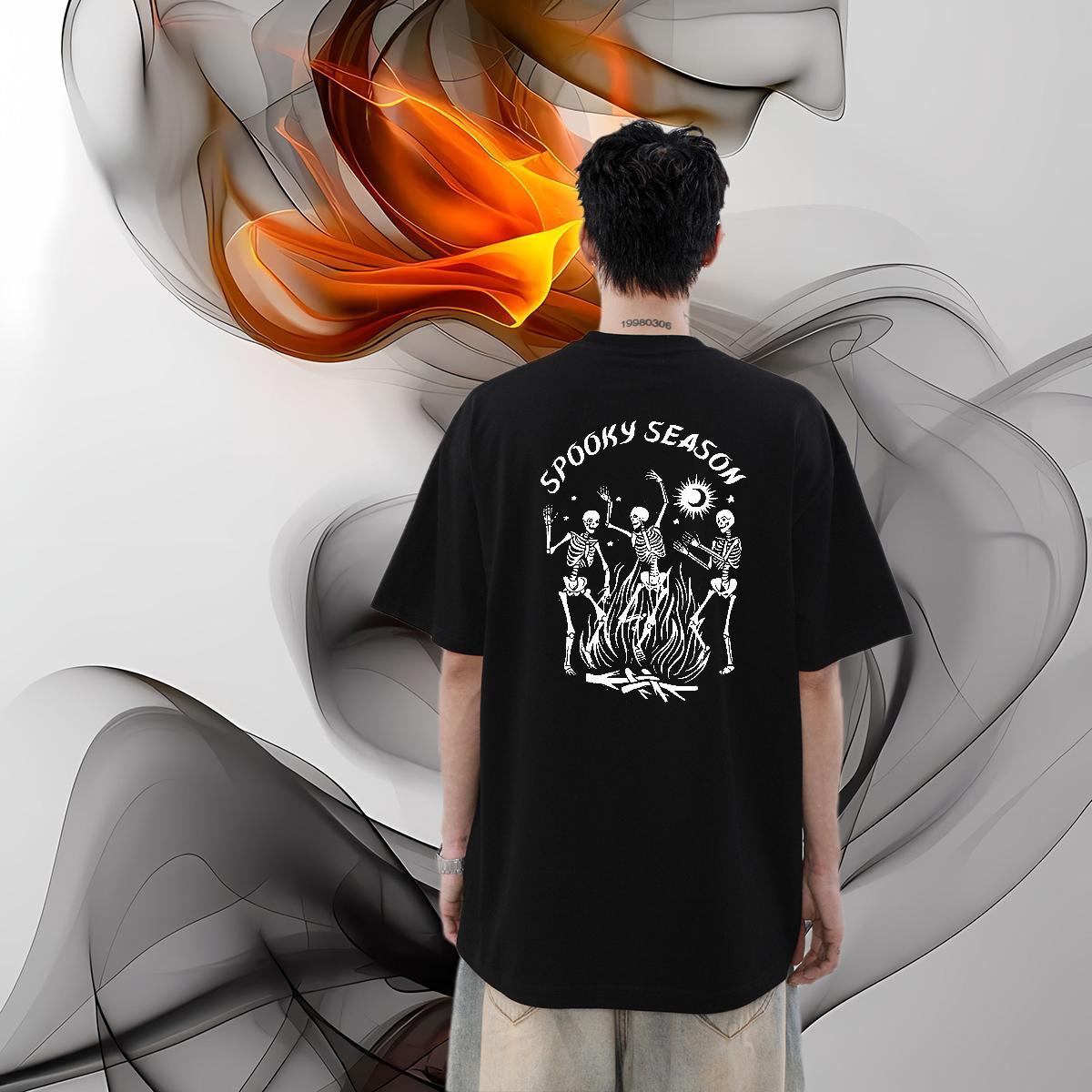 Free Shipping T-Shirts for Men skull Tops 230g Pure Cotton Street Casual TOP Quality Custom Cartoon Short Sleeve O-Neck Men Tops Tees