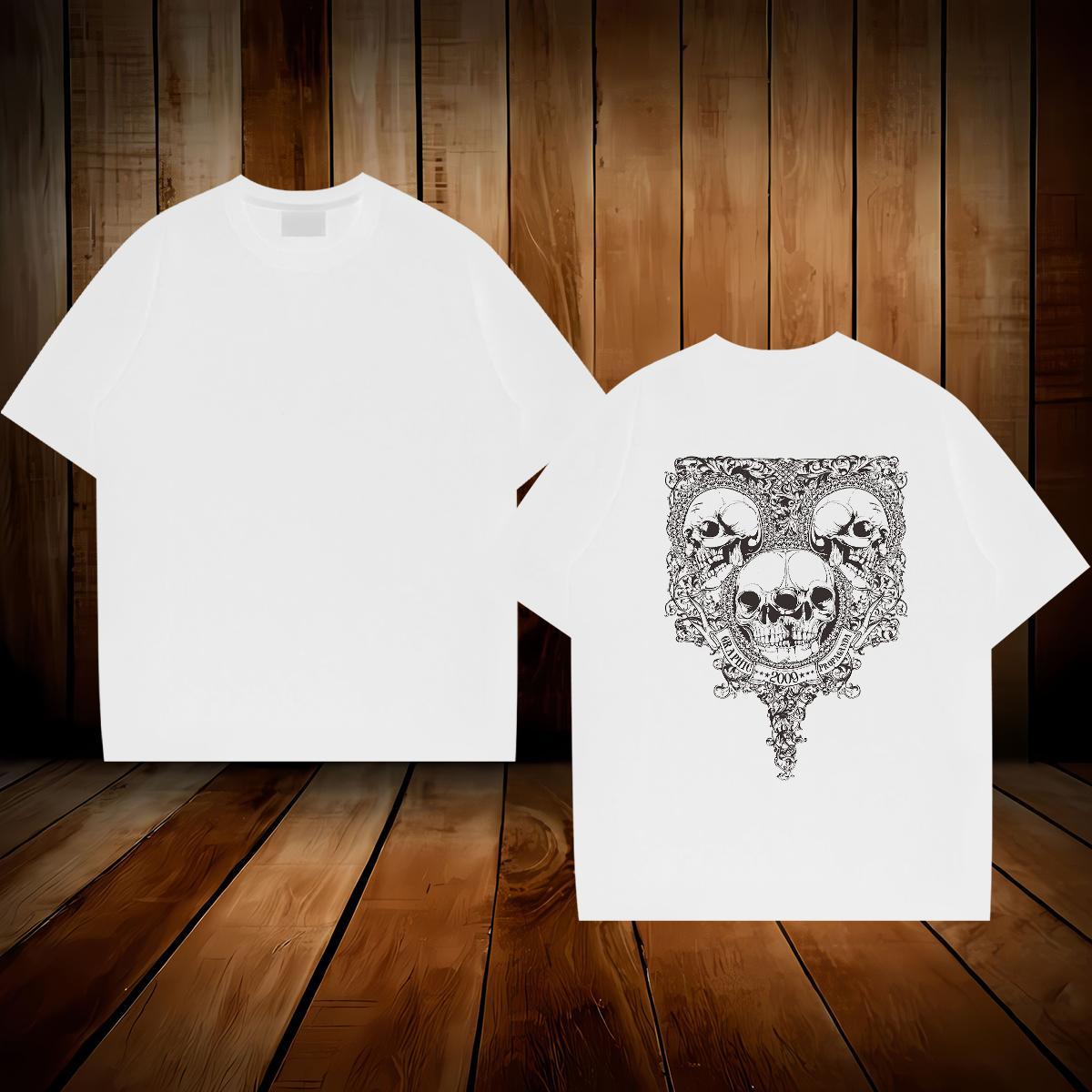 Fashion Casual Men T Shirts skull Tees 230g Pure Cotton Outdoor Comfortable Asian Size Breathable Soft Tshirt for Man Woman
