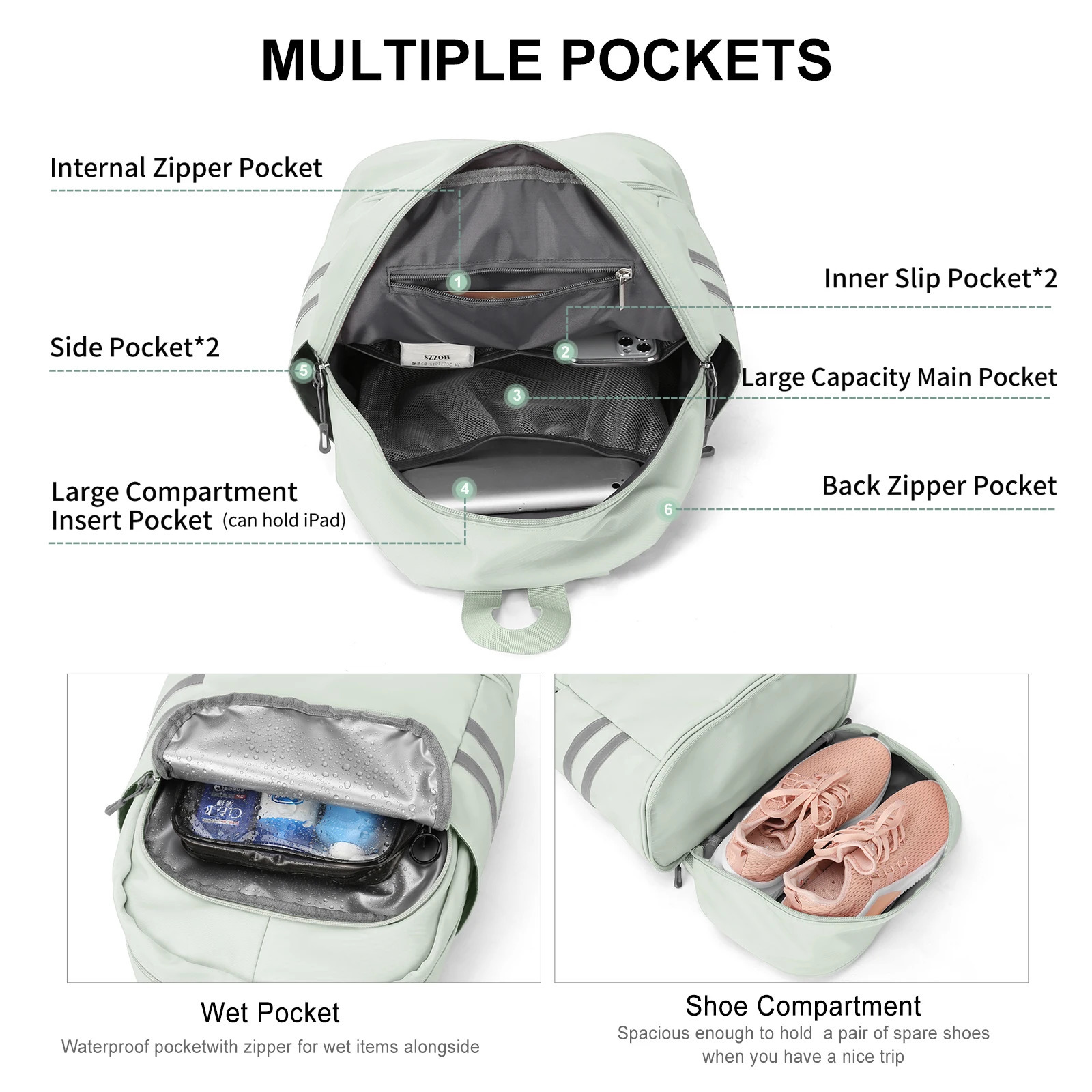 Female gym backpack with shoe company large female travel waterproof sports swimming yoga 240807