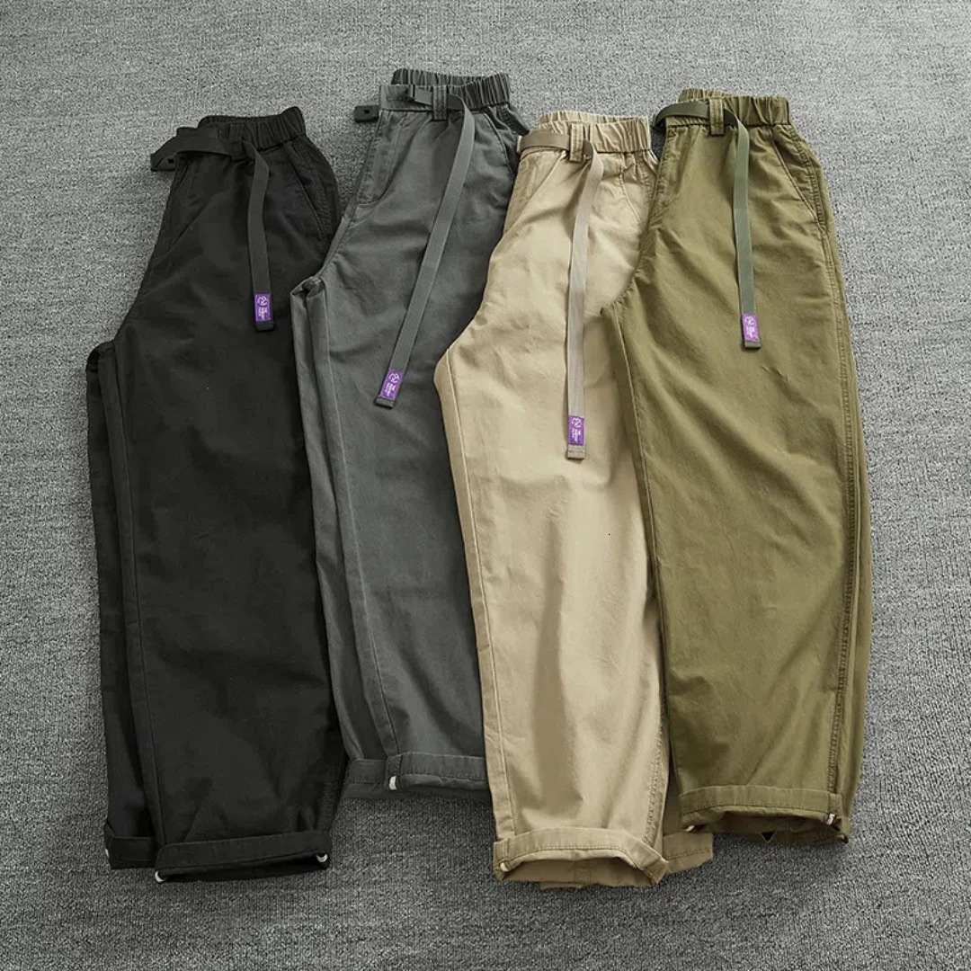 Summer thin casual pants mens straight tube loose conical overalls all cotton wash reengraved purple mark daddy 240806