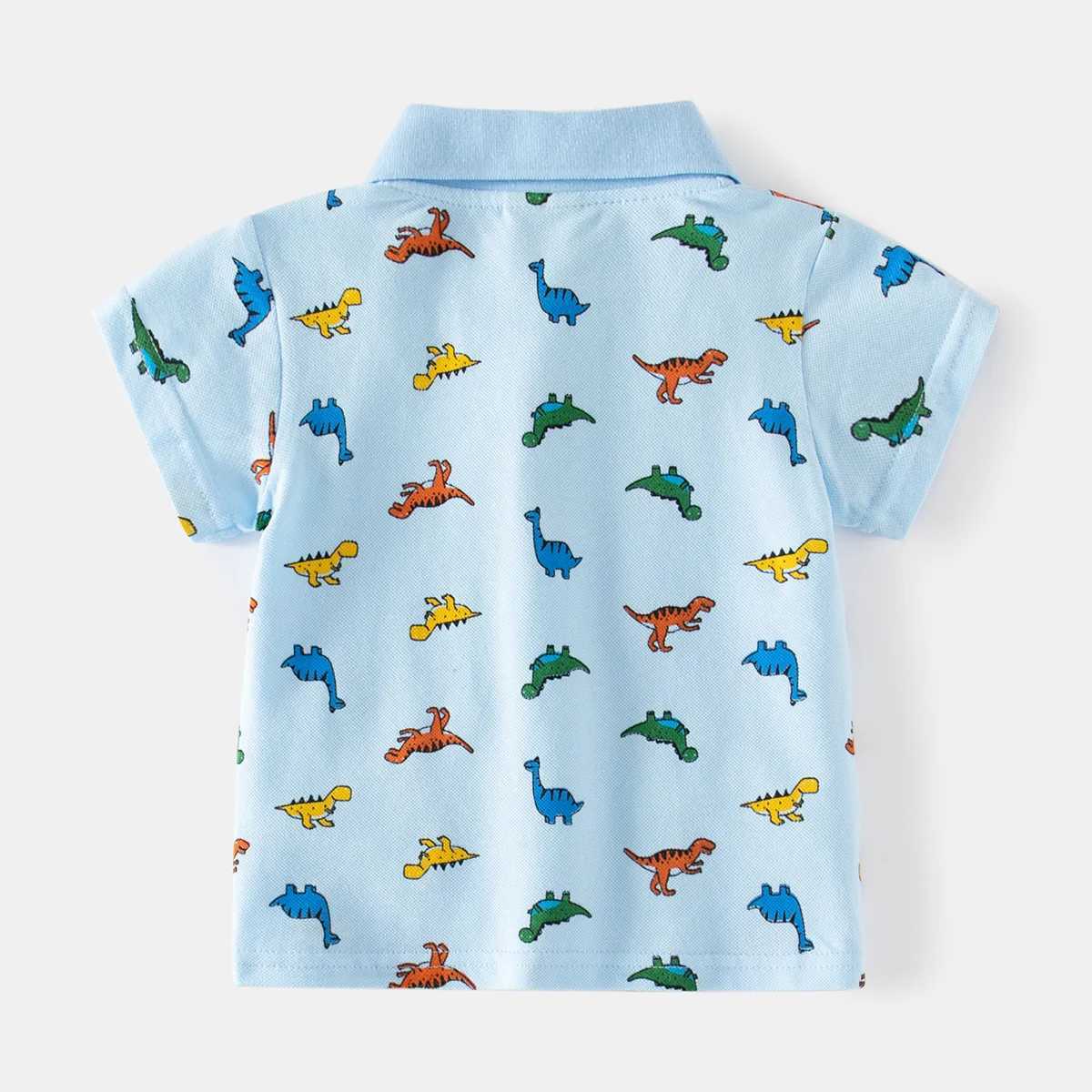 New boys short sleeved T-shirt for summer 2024 casual breathable cotton polo shirt suitable for children printed age 3-8 4 colors W241223
