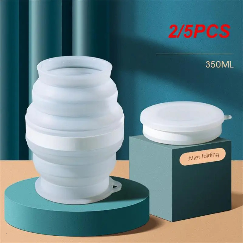 2/5 portable silicone travel heat-resistant foldable water cup with lid hanging rope used for outdoor camping Z260202