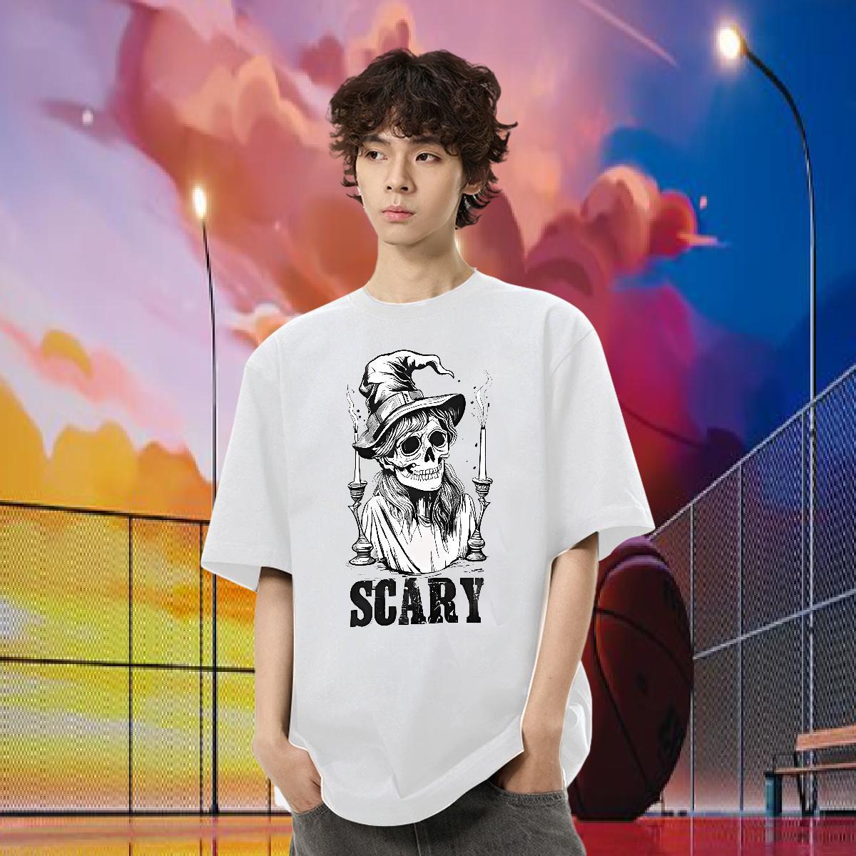 New T Shirt For Man skull Tops Tees 230g Cotton Street Wear High Quality DIY Short Sleeve Soft Tshirts