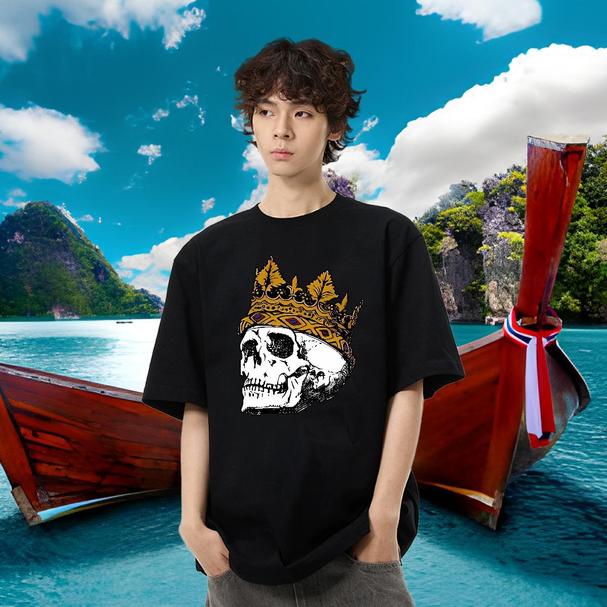 DIY Customized T Shirt For Man skull Polos 230g 100% Cotton Street Casual Loose Fit Custom Printed Breathable Soft Tshirts