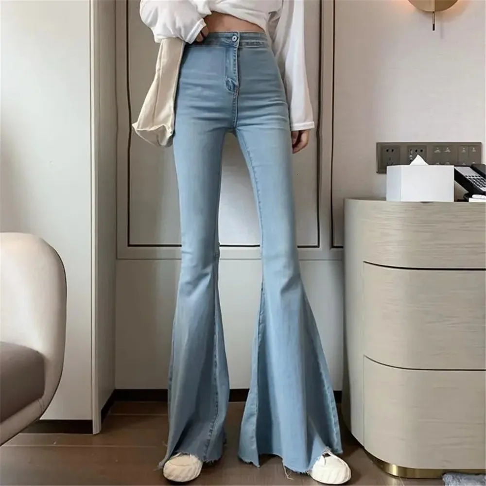 Vintage Denim Flared Pants Women Summer Big Bell Bottom Jeans Spring Wide Leg Trousers Korean Blue Black Y2k Female Streetwear 240807