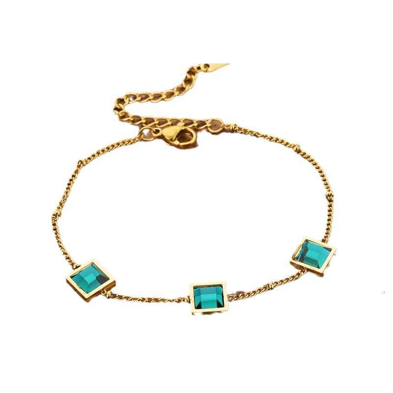 WoMen's or Men's Titanium Steel Bracelet with Diamond Beads, Square Design in 14K Gold Plated, Instagram Trend