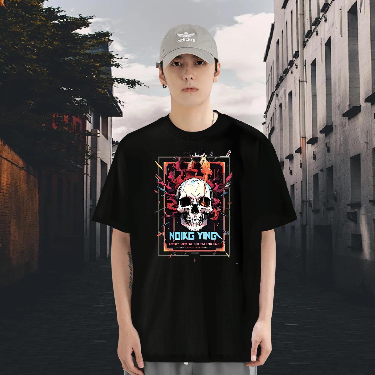 New Arrival T-Shirts for Men skull Tops Shirt 230g 100% Cotton Casual TOP Quality Cartoon Print Breathable Short Sleeve Men Tees