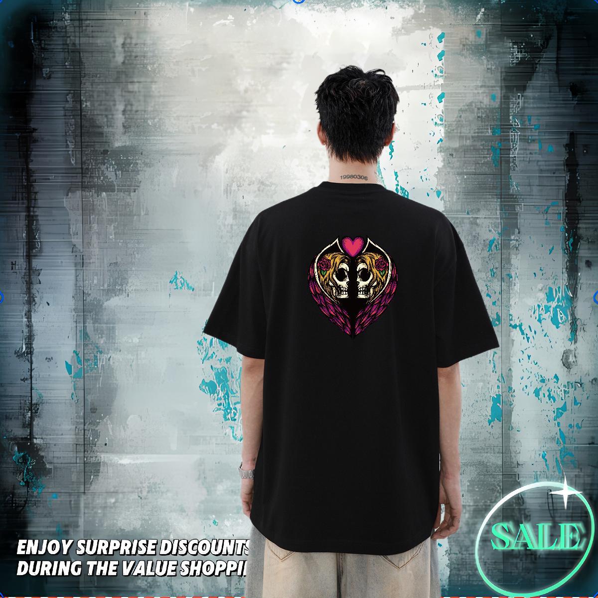 Classic T shirt skull Clothes 230g 100% Cotton High Street Hip Hop Wholesale Plus Size Custom Crew Neck Breathable Men Tees