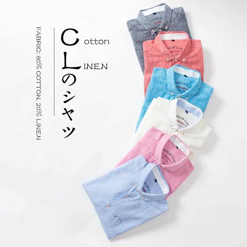 Mens Classic Cotton Linen Long Sleeve Shirts Japanese Style Comfortable Breathable Casual Fashion Slim Button Down Washed ShirtsM240807