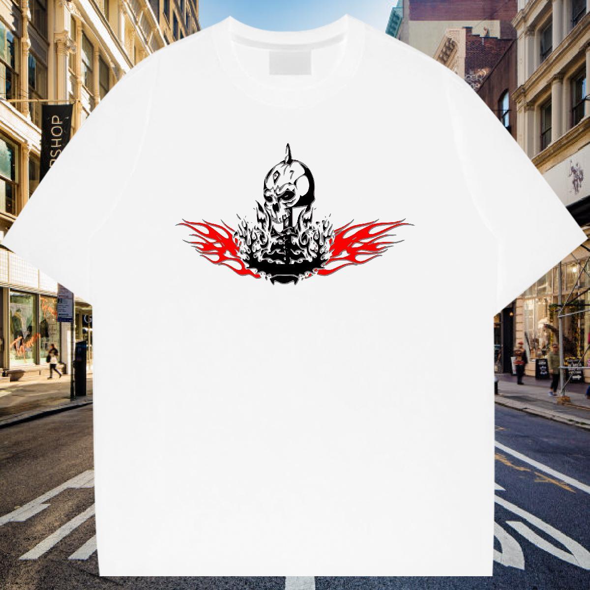 Fashion New T shirt skull Wear 230g Cotton Beach Unisex Custom Print Plus Size Breathable Short Sleeve Tshirts