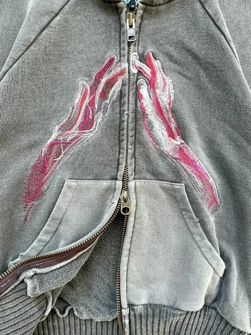 Street Zipper Hoodie Men Y2K Harajuku Hip Hop Vintage Loose Fleece Sweatshirts Couples Casual Joker Punk Hooded 240806