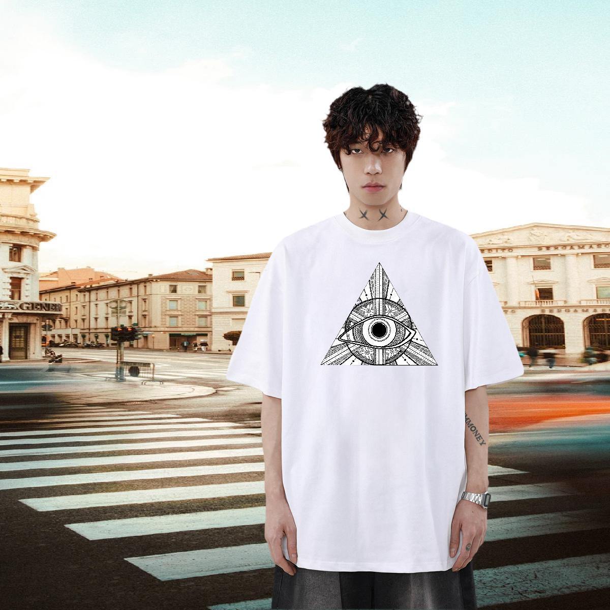 2024 T-Shirts for Men eye of the devil Tees Shirts 230g 100% Cotton Street Wear Loose Custom Print Oversized Breathable Crew Neck Mens Tshirts