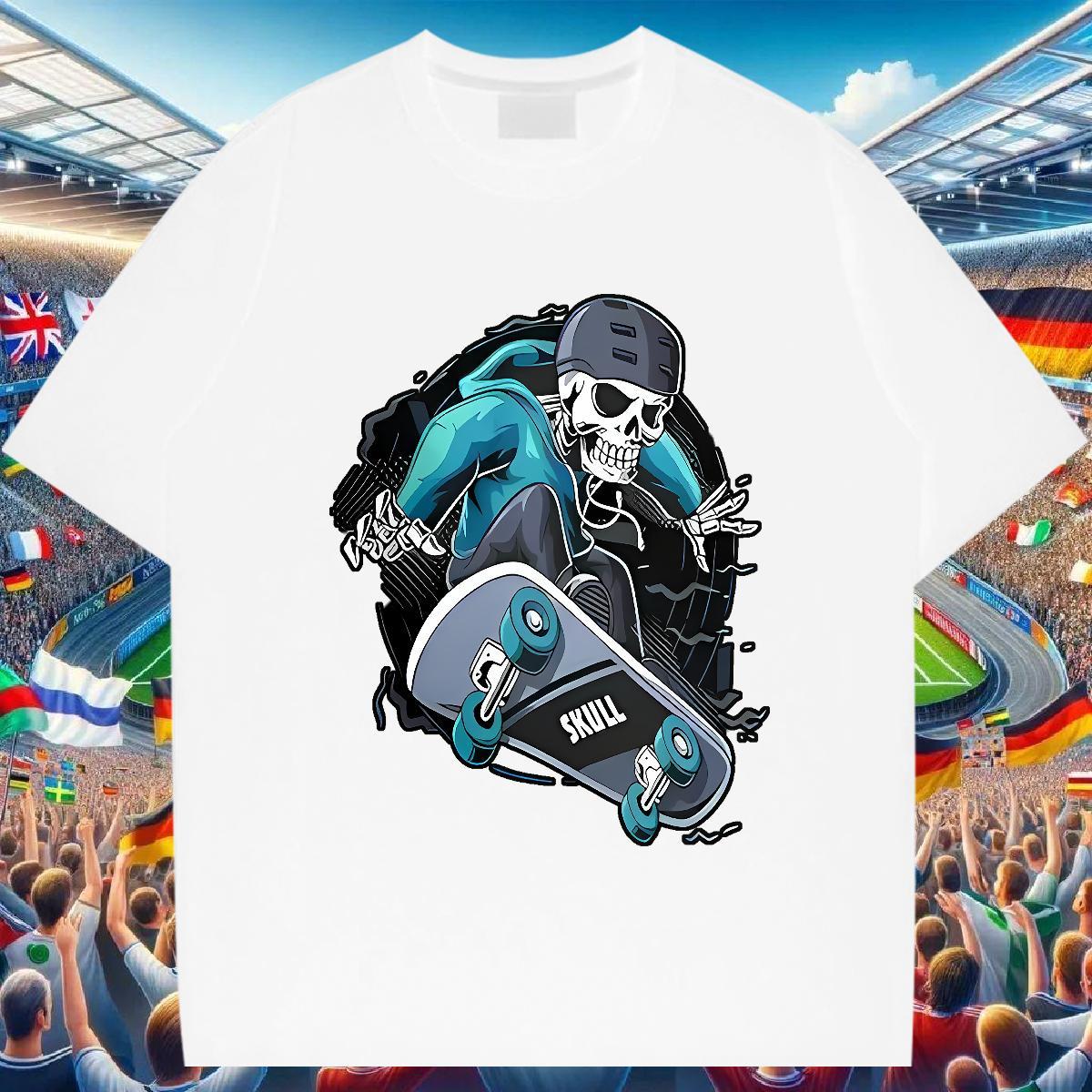 Factory Direct Mens T Shirts skull Tees Shirts 230g Cotton Anime Printing Street TOP Quality Oversized 3XL 4XL Breathable Crew Neck Men Clothes T-Shir