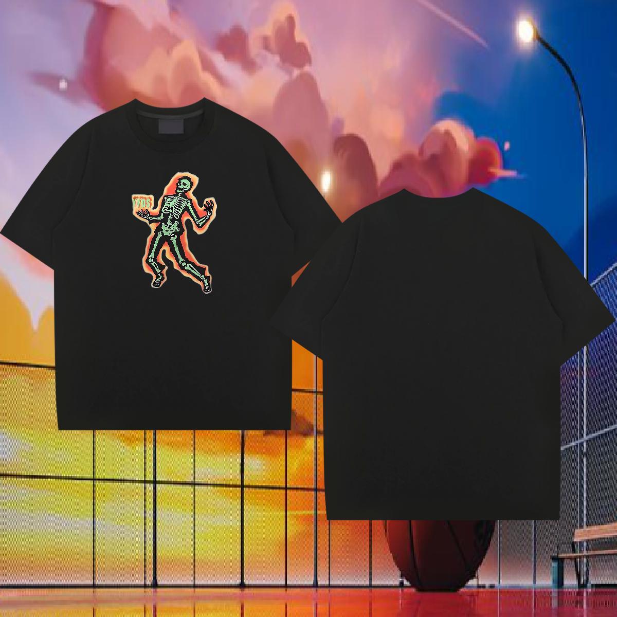 2024 T Shirts Men skull Clothings 100% Cotton 230g Casual Beach Free Shipping Customized Print Breathable Short Sleeve Men Tops Tees