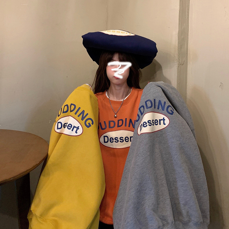 Plush casual hoodie for women in autumn and winter, ancient round neck long sleeved base shirt, top, Korean women's clothing