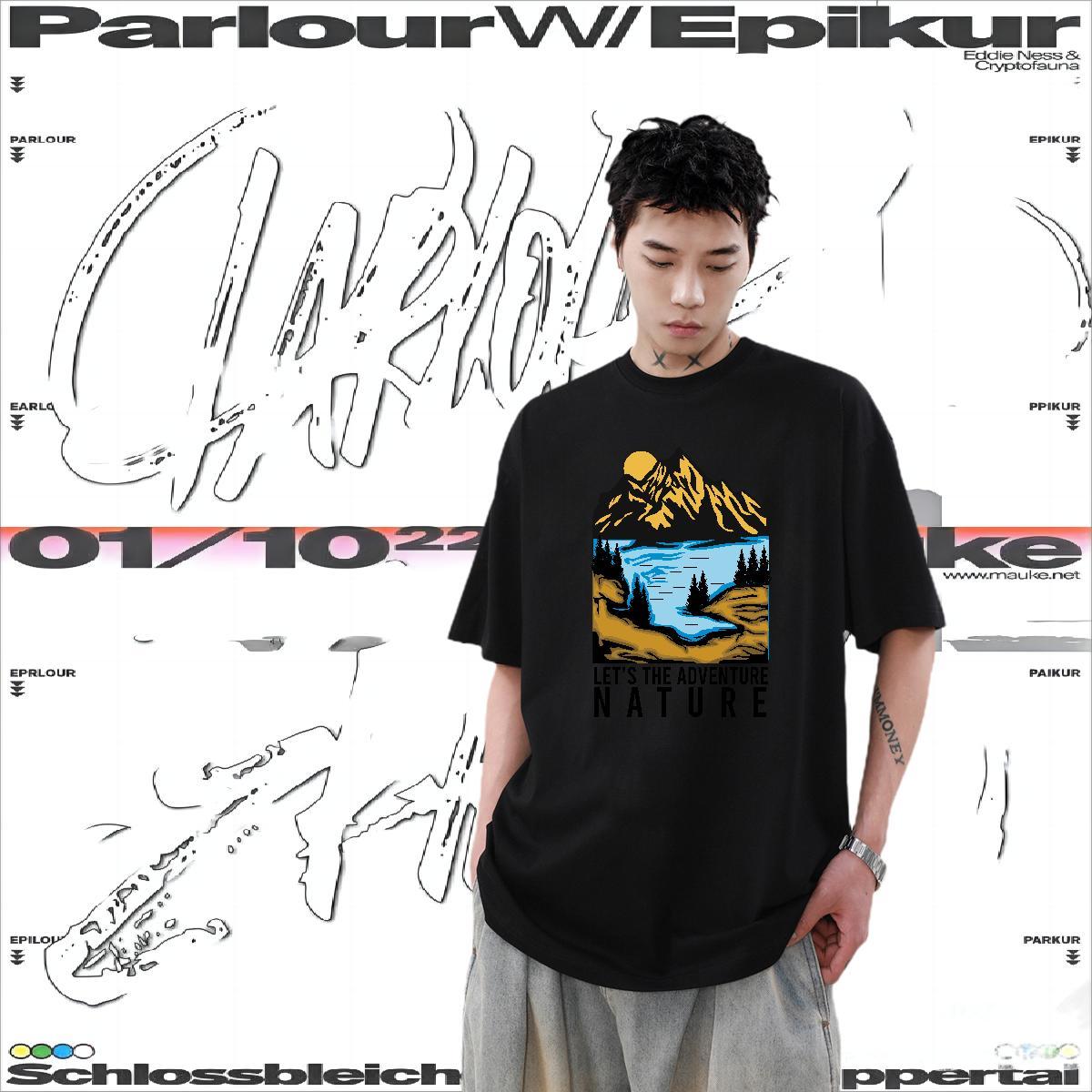 Custom Men T Shirts mountains Tops Shirt 230g Pure Cotton Daily Wear Classic Oversized Short Sleeve Soft Men Tshirts