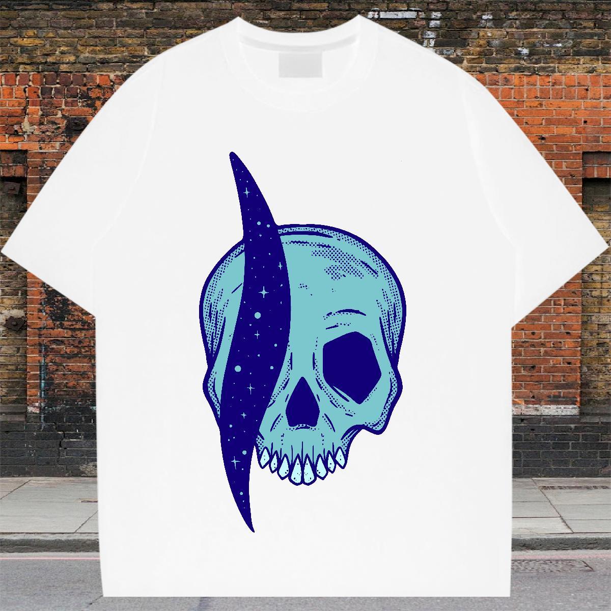 Wholesale T Shirt For Man skull Wear 230g Cotton Casual Daily Wear Cool Anime Breathable Short Sleeve Men Tees