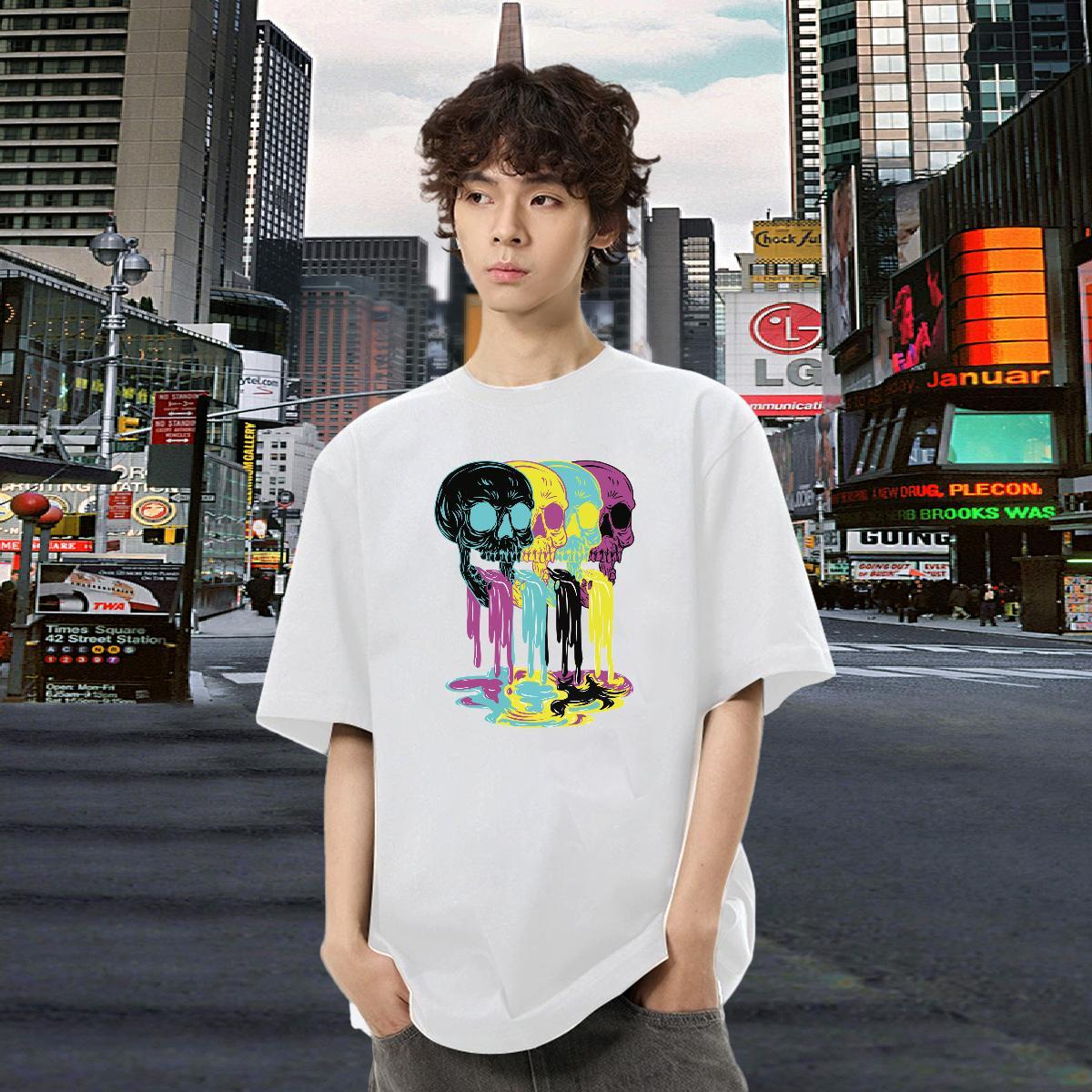 Stylist Men T Shirts skull Tops 230g Pure Cotton Street wear Hip Hop Classic Custom Print Plus Size Breathable Short Sleeve Men Tops Tees