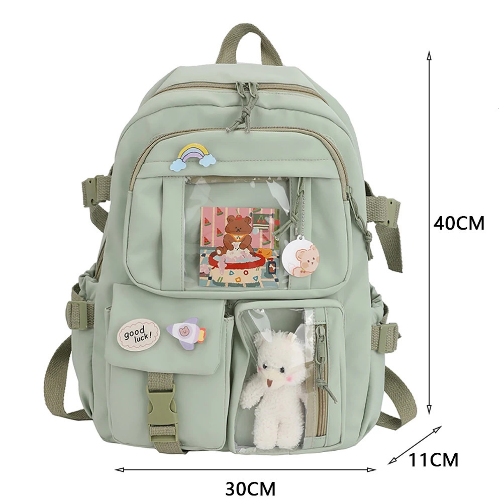 Cute Nylon Girl School Backpack Teenage Student Female Multi Pocket Kawaii Laptop Bag Mochila 240807