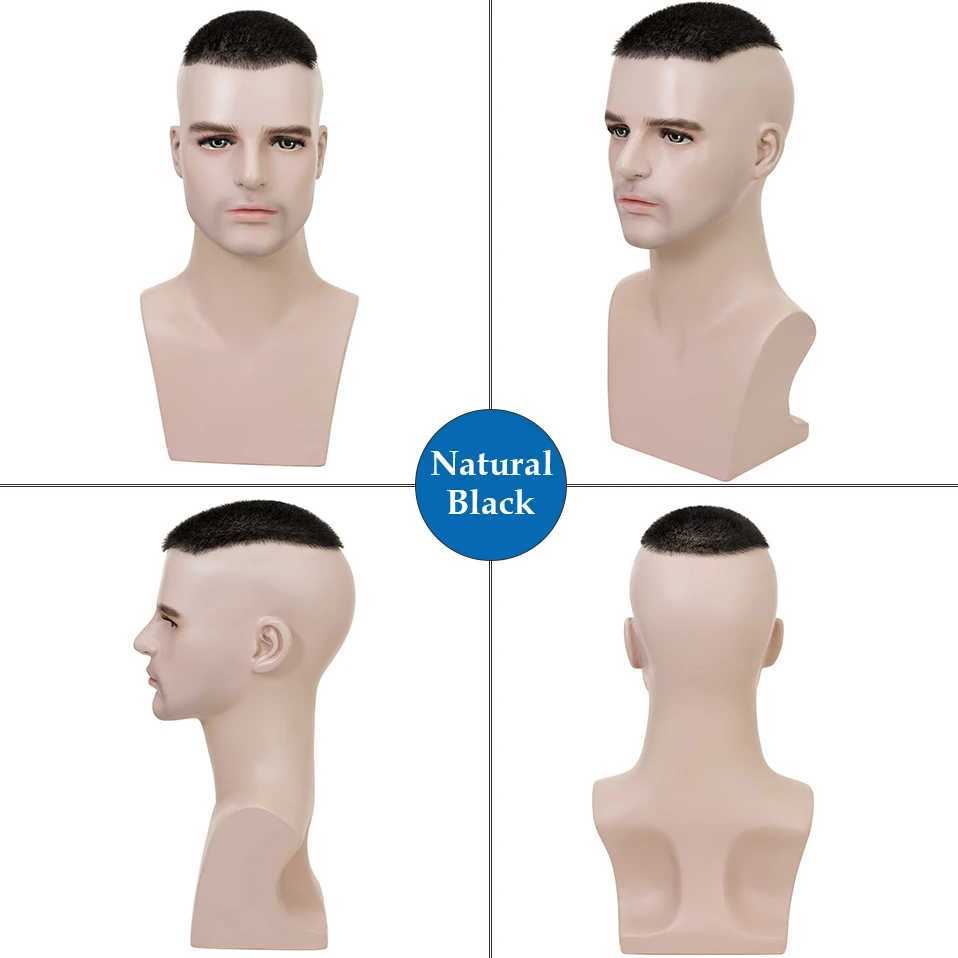 SEGO 1cm Mens Short Buzz Cut Hair Thin Skin Breathable Full PU Toupee Men Transparent Biological Scalp TopperM240806