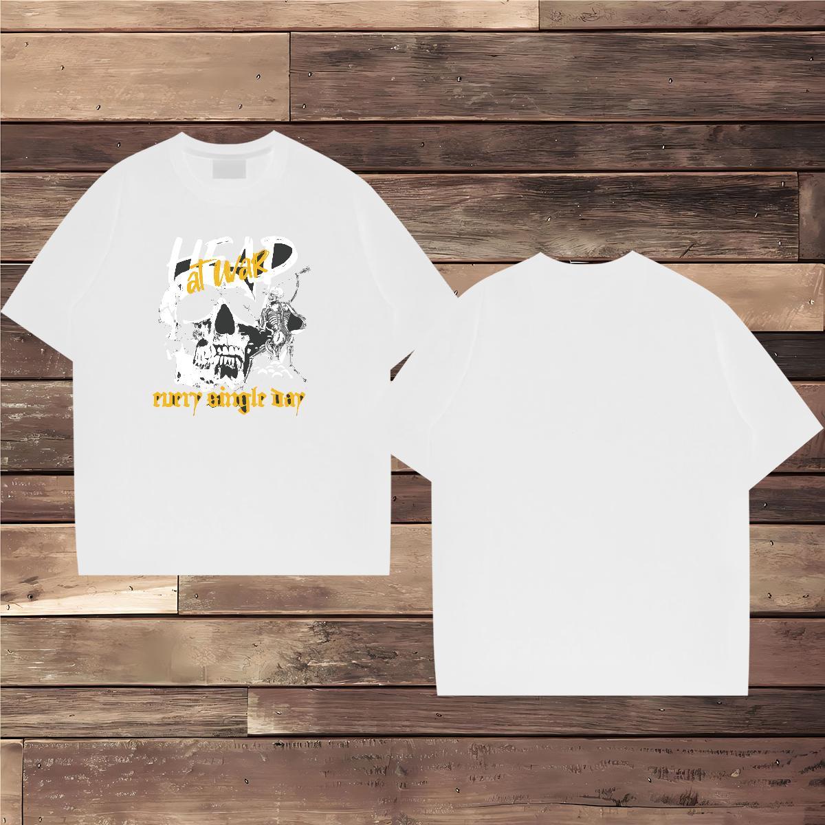 2024 T Shirts Men skull Clothes 230g Cotton Anime Printing Street Loose Floral Print Short Sleeve Soft Men Clothes T-Shirt