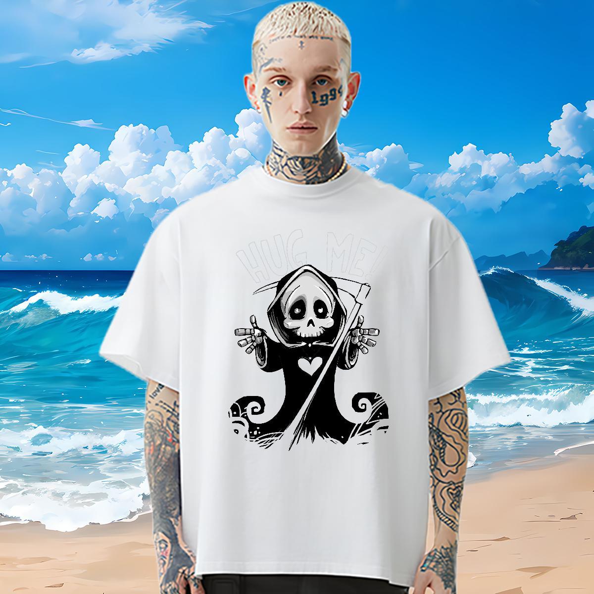 Free Shipping T Shirts Men skull Tops Tees 230g Cotton Outdoor Loose Oversized 4XL Pure Cotton Couples T Shirts