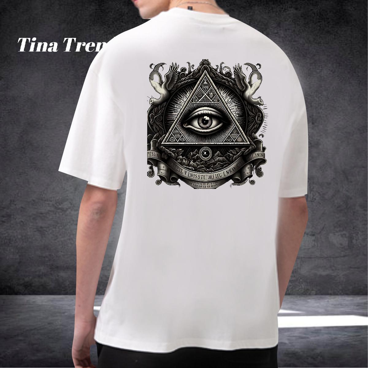 New T-Shirts for Men eye of the devil Tee Shirt 100% Cotton 230g High Street Hip Hop TOP Quality Custom Print Oversized Breathable Short Sleeve Men Ts