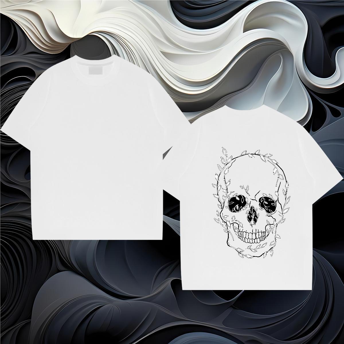 Fashion New T-Shirts for Men skull Clothes 230g Cotton Daily Wear Designer Black Oversized Pure Cotton Men Clothes T-Shirt