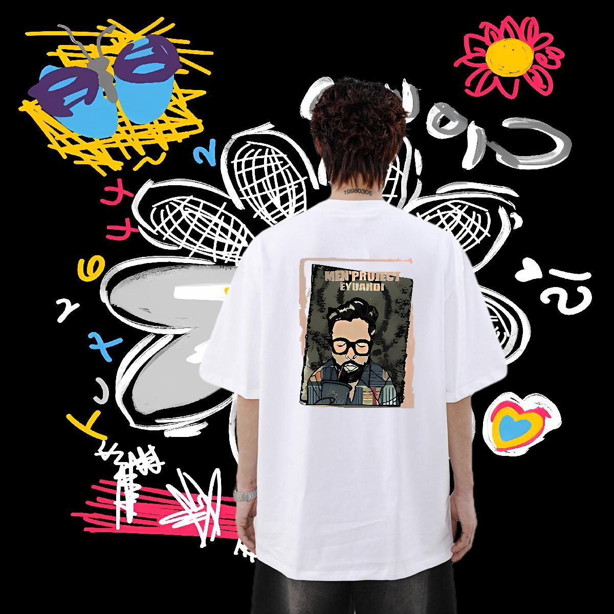 New Designer T Shirt For Man portrait Top Tees 230g 100% Cotton Street Casual Free Shipping Oversized 3XL 4XL Crew Neck Breathable Men Tops Tees