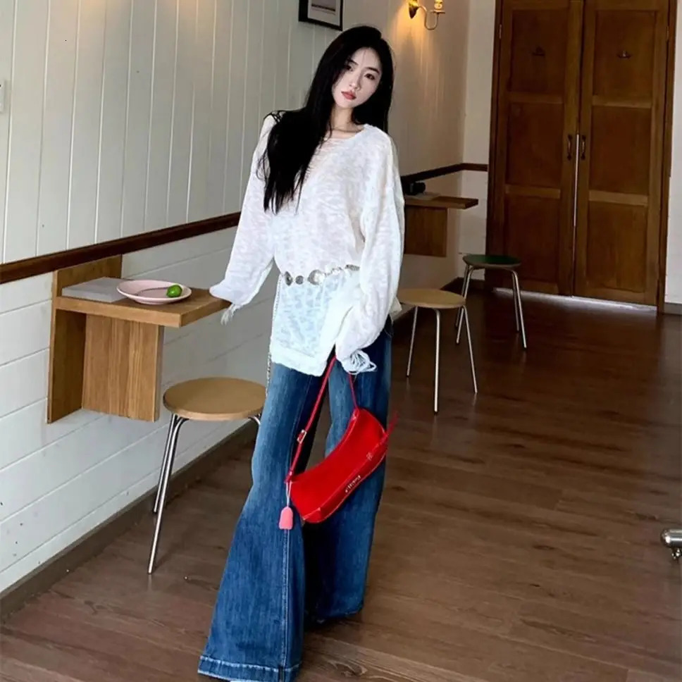 Flare Jeans Low Waist Woman High Waist Y2k Lady Elastic Slim Fit Denim Bell Bottom Pants Female Vintage Retro Blue Trousers 240807