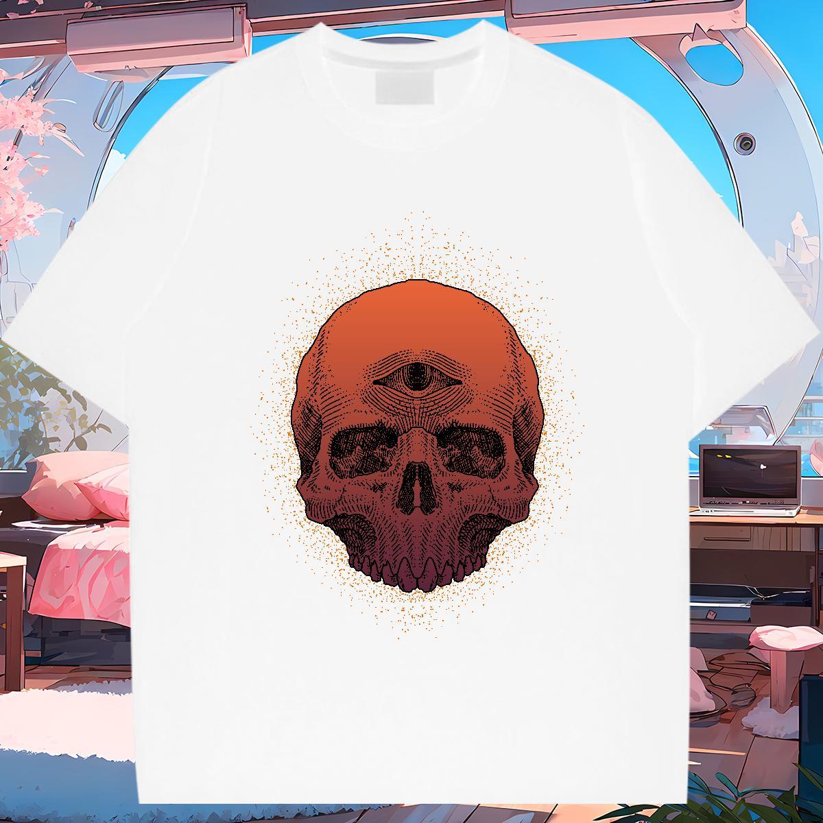 Classic T-Shirts for Men skull Wear 230g Cotton Daily Wear Popular DIY Breathable Soft Men Tees