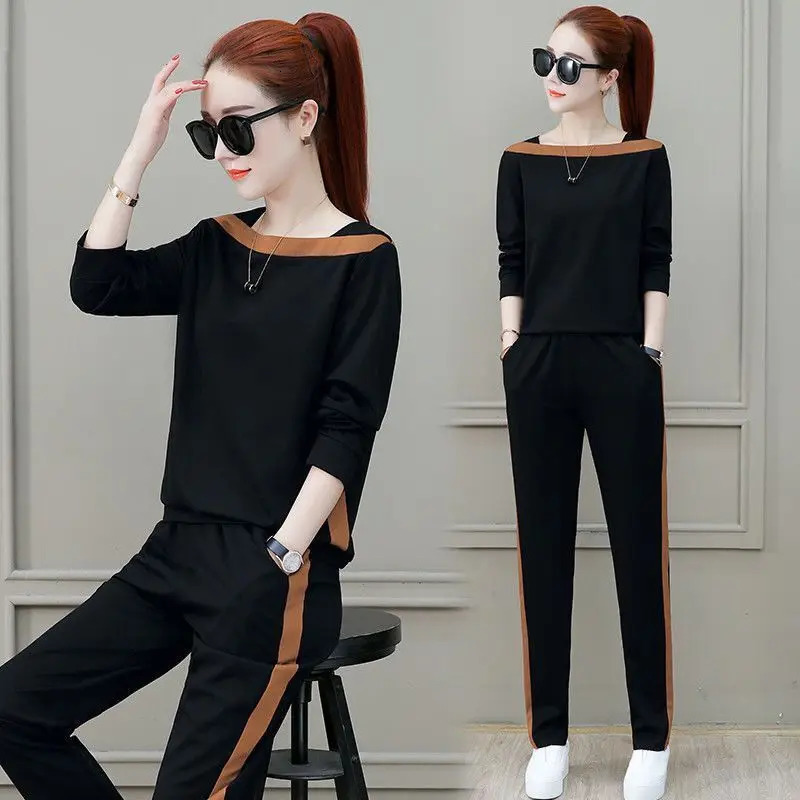 Spring and Autumn Korean Long Sleeve Casual Sports Suit Western Relaxed Slim Pants Elegant Womens Two Piece Set 240807