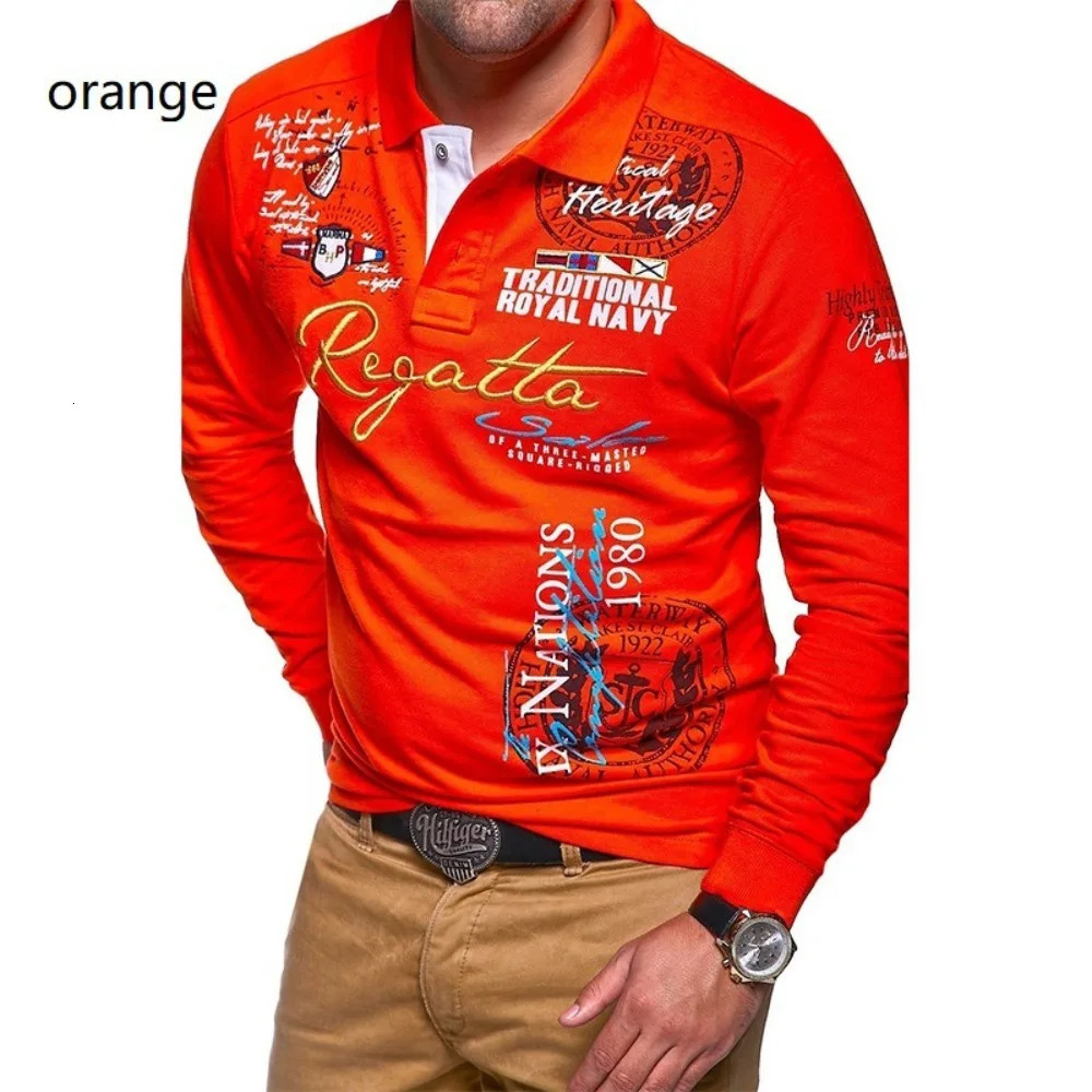 Mens Fashion Personality Cultivating Long-sleeved Polo Shirts 240806