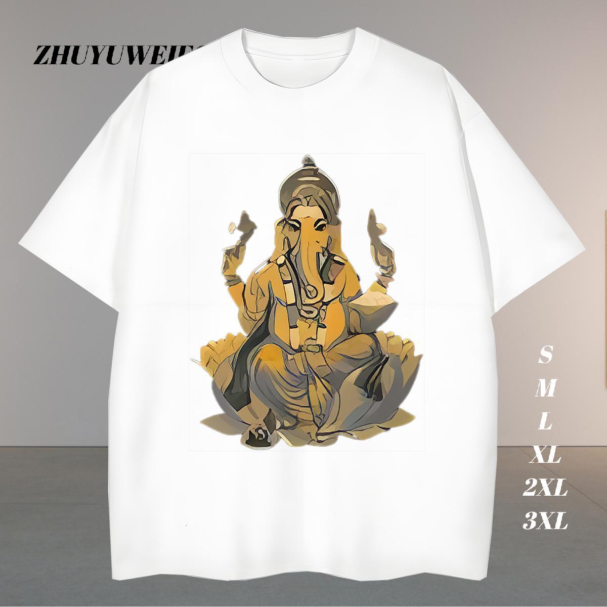 Fashion Casual T-Shirts for Men Ganesha Top Tees 230g Cotton Home Outdoor Wholesale Asian Size Breathable Soft Tshirts