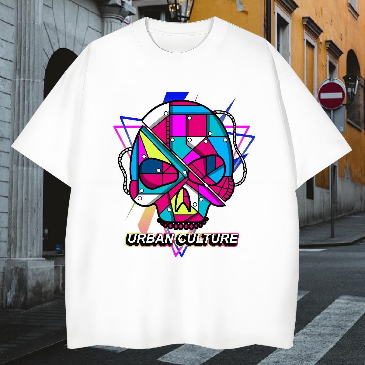 New T Shirt For Man skull Tshirts 230g Cotton Summer Casual Loose Fit White Plus Size Breathable Short Sleeve Men Tees